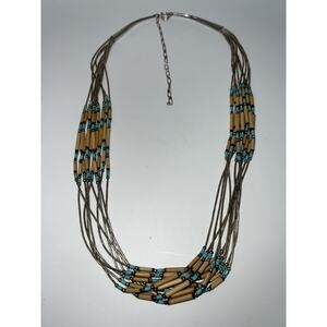 Native American SignedTurquoise Liquid Heishi Sterling Silver 10 Strand Necklace